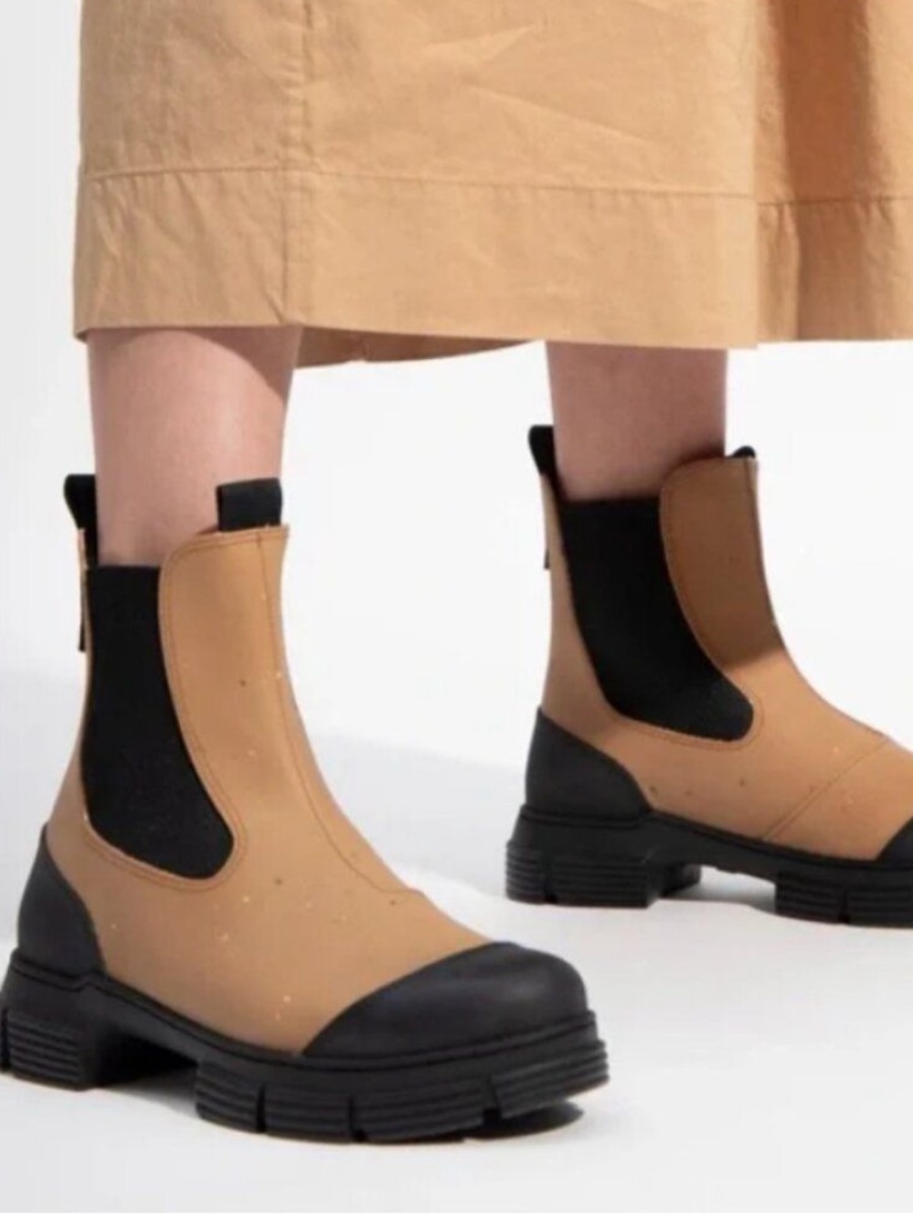 Ganni Boots City Rainboots Recycled in Chipmunk Tan & Black